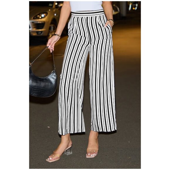 Max Studio Pants - MAX STUDIO | Vertical Black & White Stripe Wide Leg Crop Pants | NWT